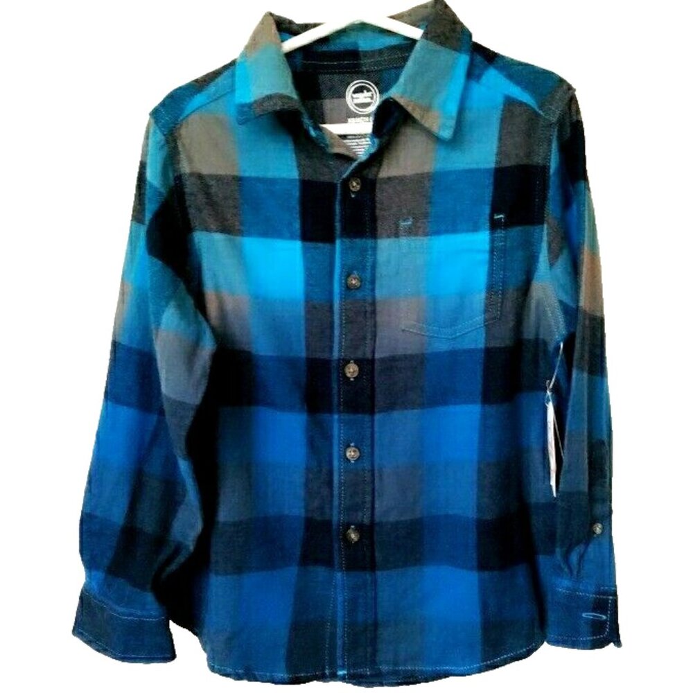 Boys NWT Ombre Button Down FLANNEL sz XSmall 4-5 Black Blue Gray XS Shirt Top